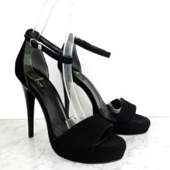 Black Suede 5.11 Inches Heel Sandals