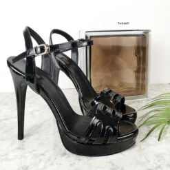 5.11 Inches Black Gloss Laser Heel Sandals -Tajna Shoes 13 cm 5 5