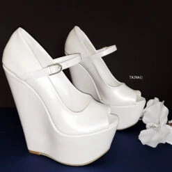 Ivory White Peep Toe Mary Jane Wedges