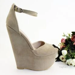 Beige Faux Suede Ankle Strap Wedge Sandals -Tajna Shoes 17 cm wedge beige sandals 3