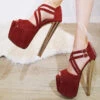 Bordeaux Multi Strap High Heel Platform Shoes