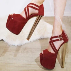 Bordeaux Multi Strap High Heel Platform Shoes