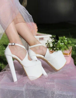 Ankle Cross Strap Peep Toe White Platform Shoes -Tajna Shoes 19 cm high heel platform wedding shoe 5