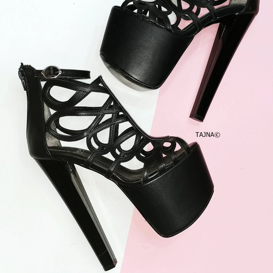 Black Laser Cage Platform Heels 1 Black Laser Cage Platform Heels