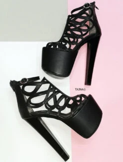 Black Laser Cage Platform Heels 6 Black Laser Cage Platform Heels -Tajna Shoes 19 cm high heel women shoes 16