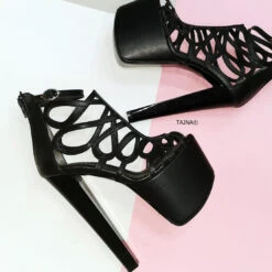 Black Laser Cage Platform Heels 7 Black Laser Cage Platform Heels -Tajna Shoes 19 cm high heel women shoes 17