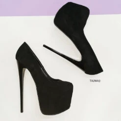 Black Suede High Heel Platform Pumps 8 Black Suede High Heel Platform Pumps -Tajna Shoes 19 cm high heel women shoes 5