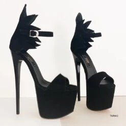 Black Suede High Heel Dahlia Sandals 5 Black Suede High Heel Dahlia Sandals -Tajna Shoes 19 cm high heels