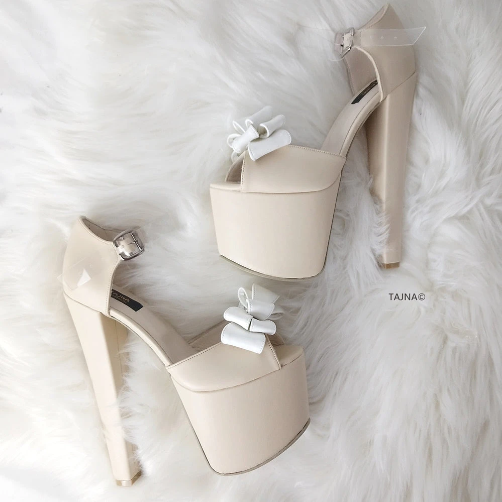 Cream Ribbon Transparent Strap Bridal Shoes 1 Cream Ribbon Transparent Strap Bridal Shoes