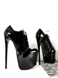 Oxford Ankle Black Patent High Heels -Tajna Shoes 19cm black patent lace up oxford high heel ankle platform shoe 3