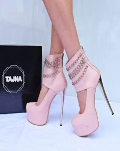 Chain Touch Bootie Light Pink High Heel Platform Shoes