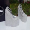 Silver Shiny Ankle Strap Wedge Platform Shoes