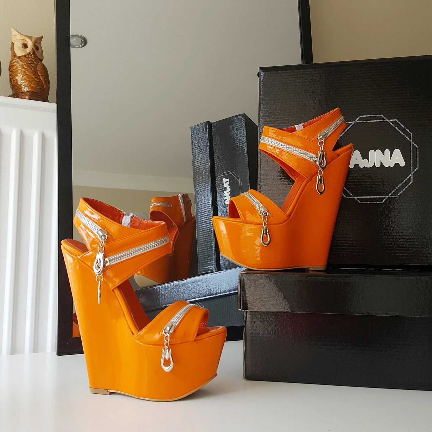 Orange Zipper 16 Cm High Heel Wedge Shoes 2 Orange Zipper 16 Cm High Heel Wedge Shoes - Image 2