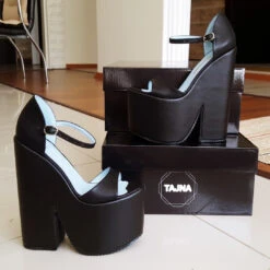 Black Wedge Heel Platform High Heels Shoes