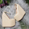 Cream Ankle Strap Wedding High Heel Platform Wedge Shoes