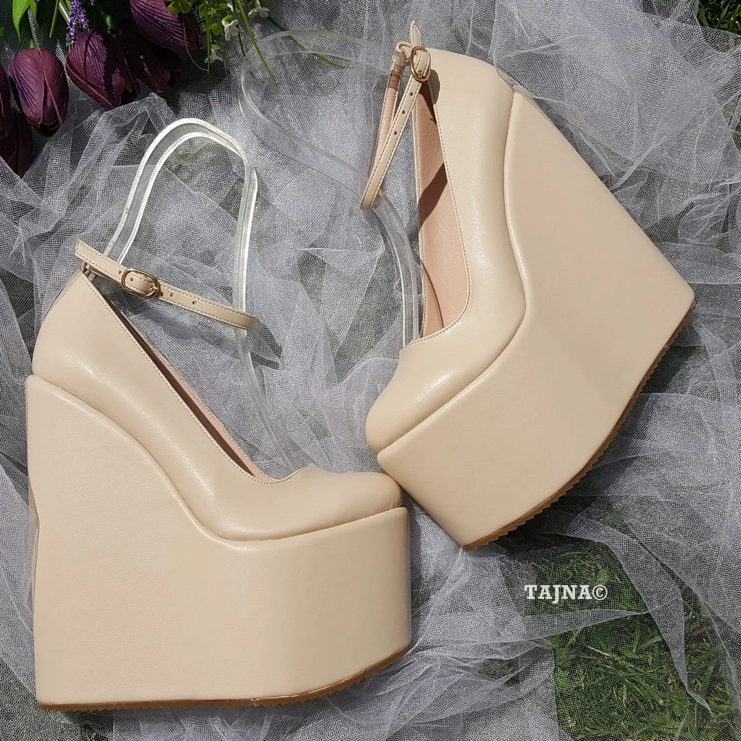Cream Ankle Strap Wedding High Heel Platform Wedge Shoes 2 Cream Ankle Strap Wedding High Heel Platform Wedge Shoes - Image 2