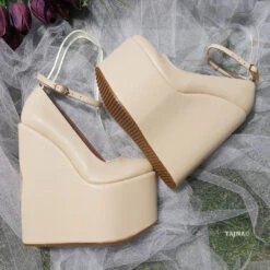 Cream Ankle Strap Wedding High Heel Platform Wedge Shoes 6 Cream Ankle Strap Wedding High Heel Platform Wedge Shoes -Tajna Shoes 20180611 150501