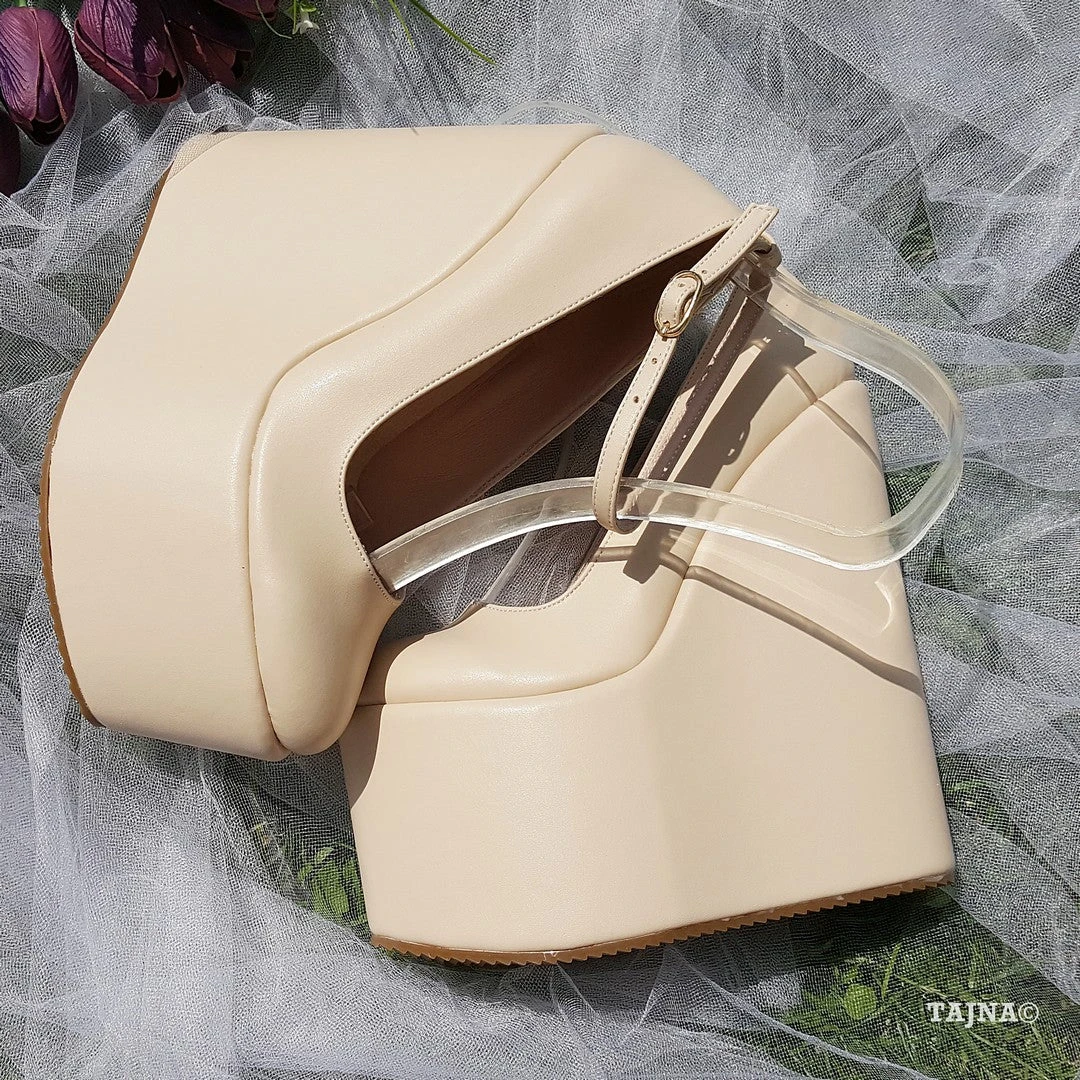 Cream Ankle Strap Wedding High Heel Platform Wedge Shoes 4 Cream Ankle Strap Wedding High Heel Platform Wedge Shoes - Image 4