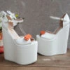 Platform White Orange Ribbon Wedding Wedge Shoes
