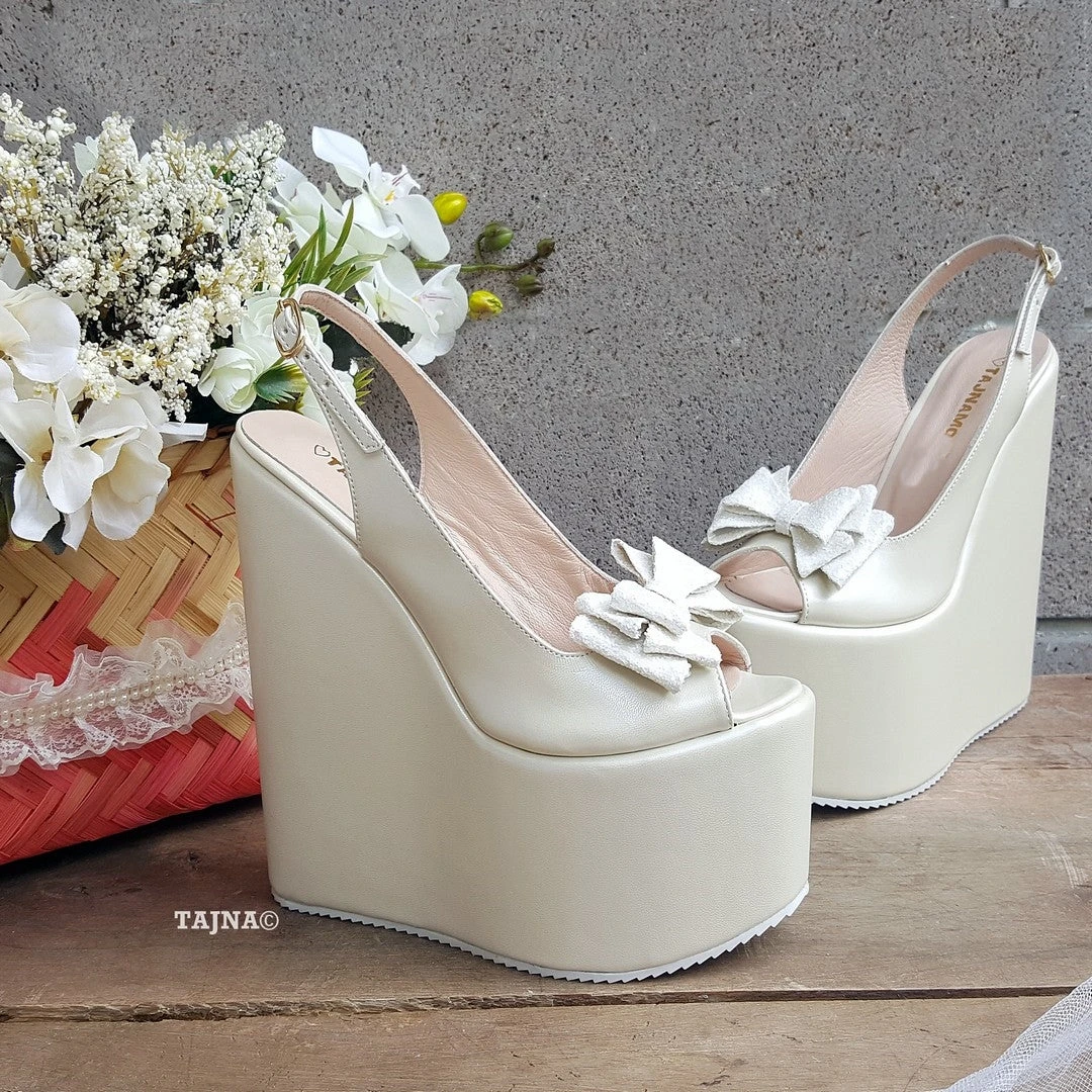 Ribbon Bridal Collection Peep Toe Platform Wedge Shoes 2 Ribbon Bridal Collection Peep Toe Platform Wedge Shoes - Image 2