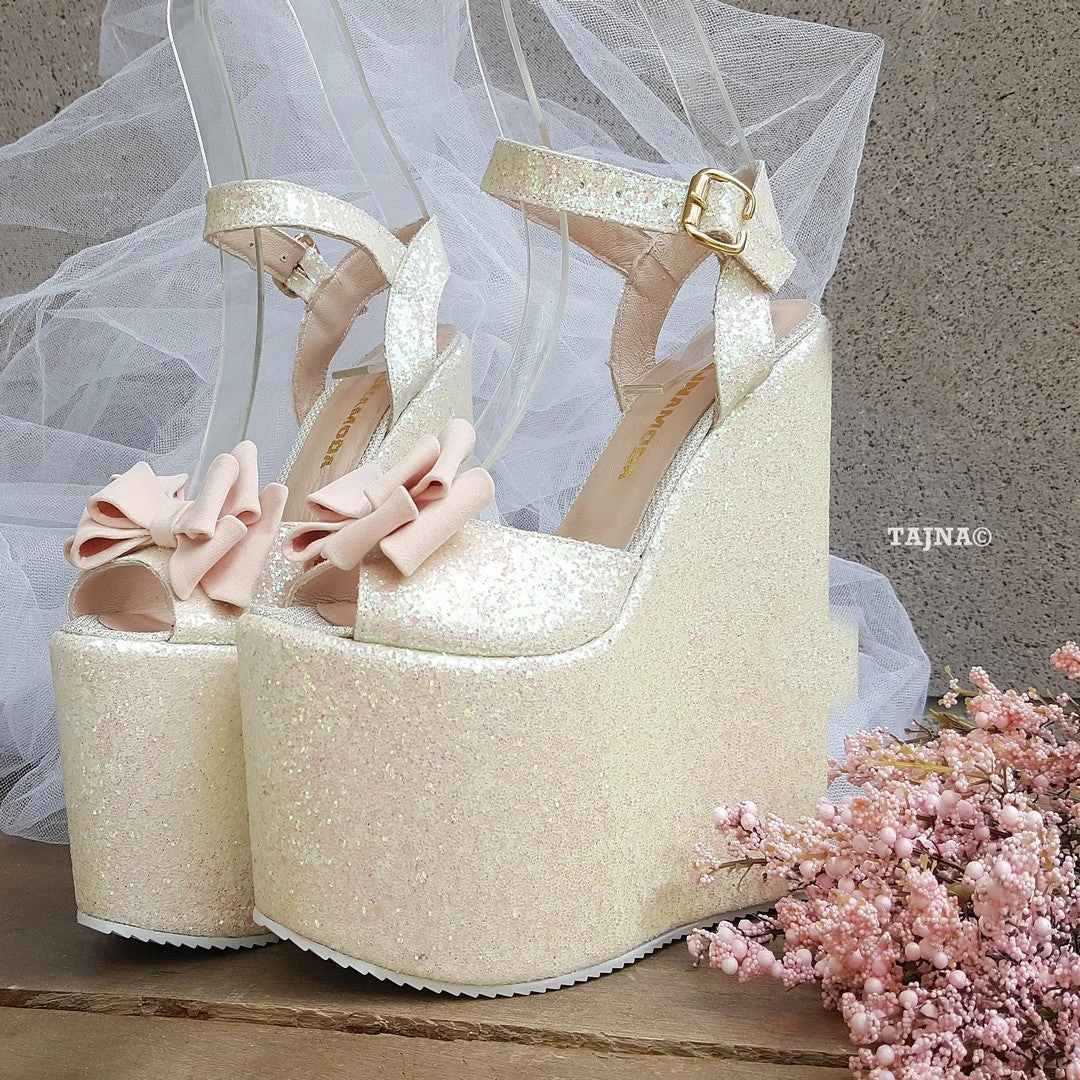 Sparkling High Heel Wedge Shoes Wedding / Bridal 2 Sparkling High Heel Wedge Shoes Wedding / Bridal - Image 2