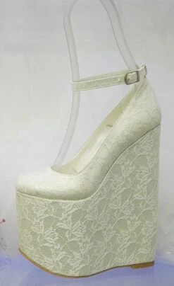 White Lace 20 Cm High Heel Wedding Wedges -Tajna Shoes 20CM GELINLIK AYAKKABISI TAJNAMODA 3