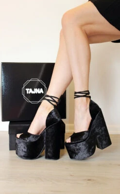 Black Lace Up Super High Heel Wedge Platform Shoes -Tajna Shoes 20 cm black wedge shoes 1