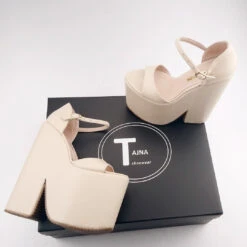 Cream Single Strap High Heel Wedges -Tajna Shoes 20 cm high heel wedge platform shoes cream 3