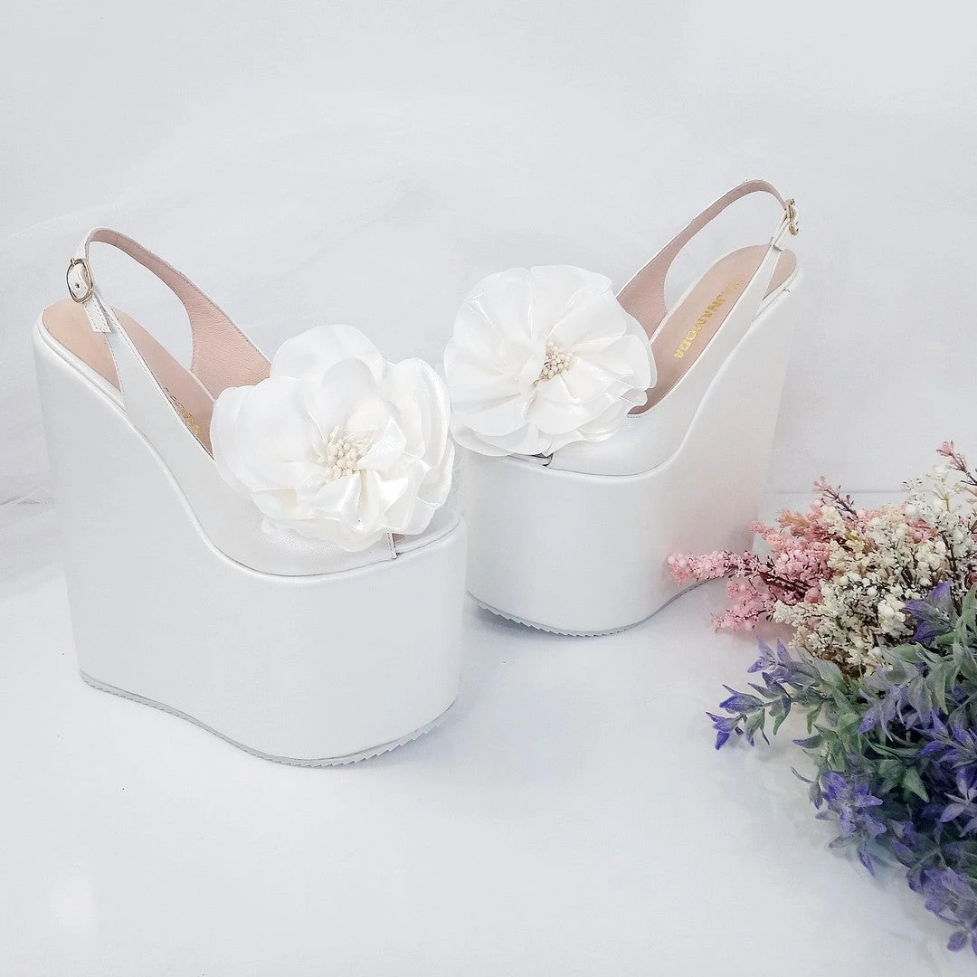 Peep Toe Huge Ribbon Bridal Wedge Shoes 1 Peep Toe Huge Ribbon Bridal Wedge Shoes