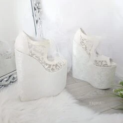 Lace 21 Cm Platform Wedges Wedding Shoes 8 Lace 21 Cm Platform Wedges Wedding Shoes -Tajna Shoes 20 cm wedding shoes 3
