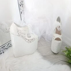 Lace 21 Cm Platform Wedges Wedding Shoes 9 Lace 21 Cm Platform Wedges Wedding Shoes -Tajna Shoes 20 cm wedding shoes 4