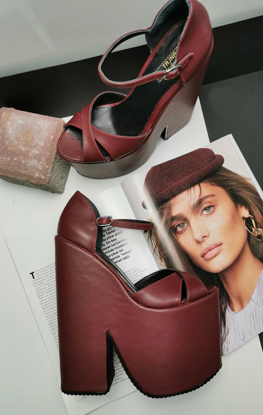 Burgundy Cross Strap Platform Wedges 3 Burgundy Cross Strap Platform Wedges - Image 3