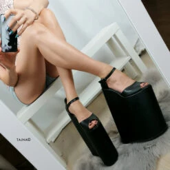 30 Cm Black Extreme High Heel Wedges -Tajna Shoes 30 cm 12 inches extreme high heel wedge shoes 4