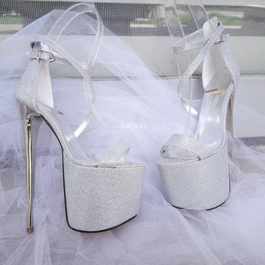 Silver Shine Ankle Strap High Heel Platform Shoes 1 Silver Shine Ankle Strap High Heel Platform Shoes