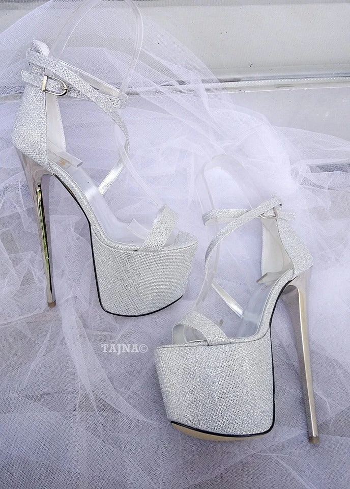 Silver Shine Ankle Strap High Heel Platform Shoes 2 Silver Shine Ankle Strap High Heel Platform Shoes - Image 2