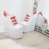 White Pink Hook Pile Sport High Heel Wedge Platform Shoes