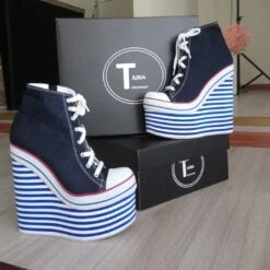 Denim Lace Up Sport Platforms Jean Blue Wedge Shoes 8 Denim Lace Up Sport Platforms Jean Blue Wedge Shoes -Tajna Shoes DSC 0035