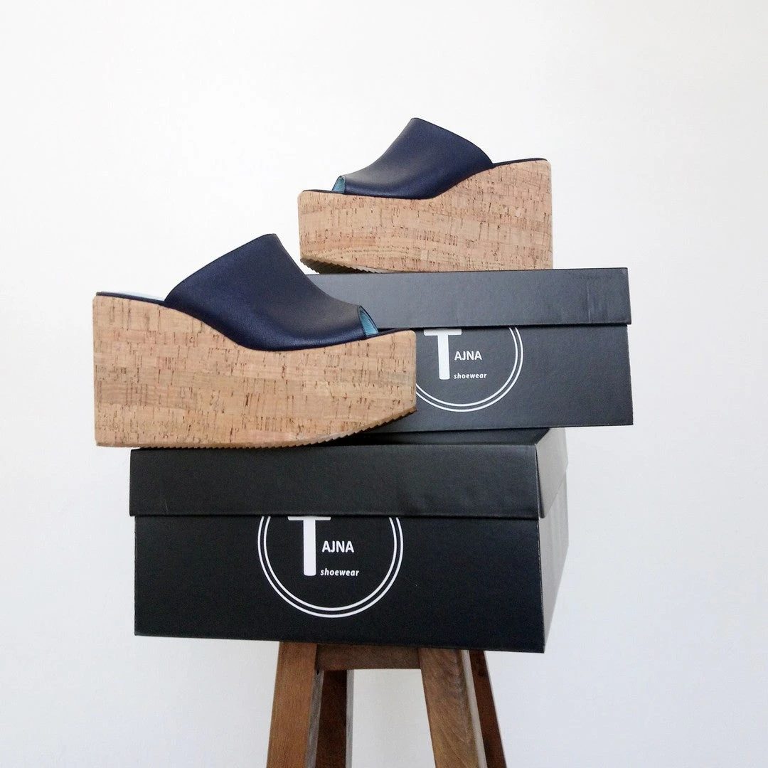 Dark Navy Blue Wedge Platform Mules 5 Dark Navy Blue Wedge Platform Mules - Image 5
