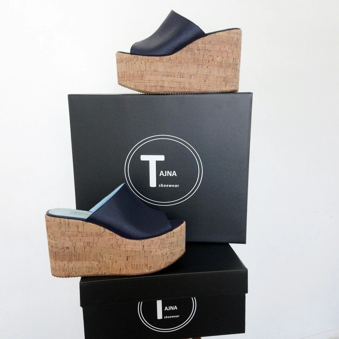 Dark Navy Blue Wedge Platform Mules 2 Dark Navy Blue Wedge Platform Mules - Image 2