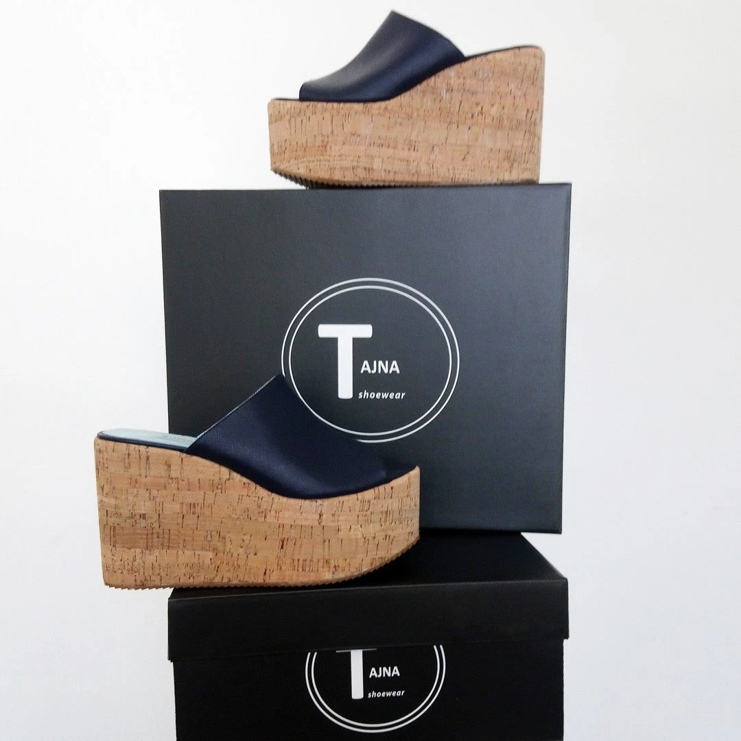 Dark Navy Blue Wedge Platform Mules 1 Dark Navy Blue Wedge Platform Mules