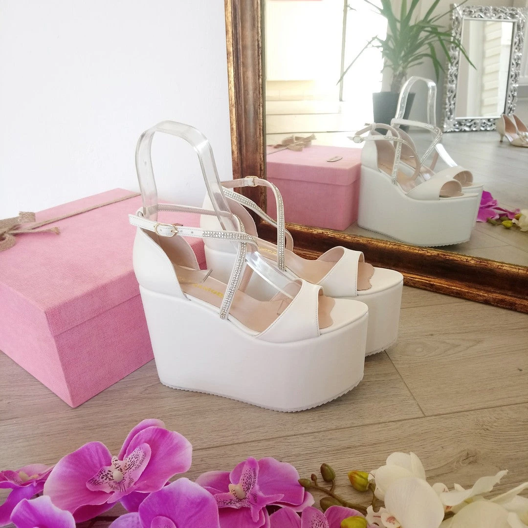 Bridal Collection White Wedge Platform Sandals 4 Bridal Collection White Wedge Platform Sandals - Image 4