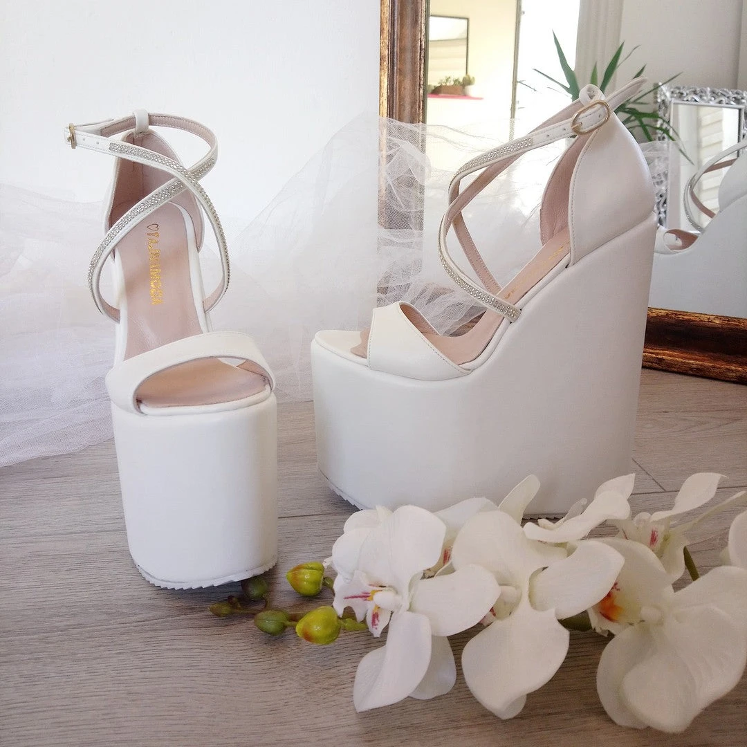 Cross Strap Super High Heel Wedding Wedge Shoes 2 Cross Strap Super High Heel Wedding Wedge Shoes - Image 2