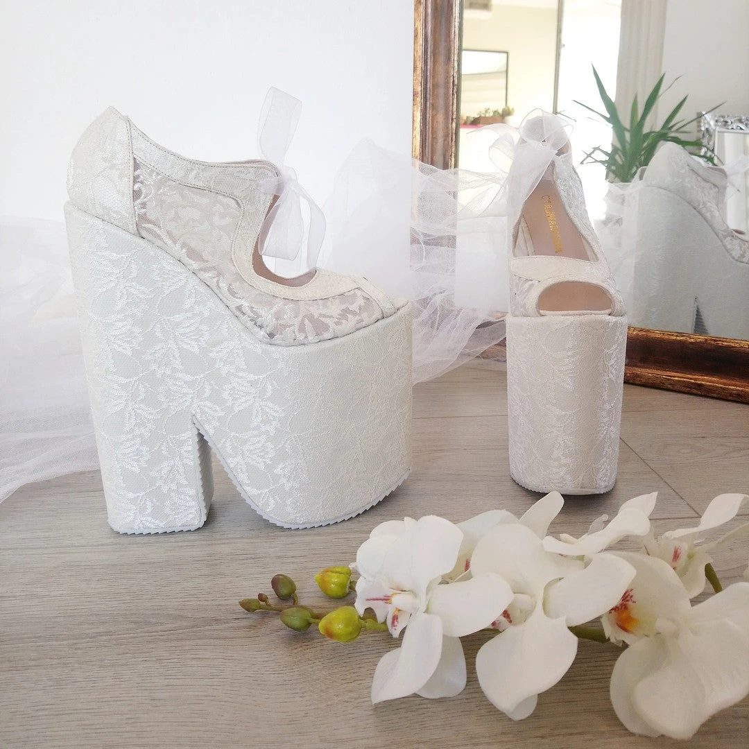 Full Lace Super High Heel Wedding Wedge Shoes 2 Full Lace Super High Heel Wedding Wedge Shoes - Image 2