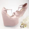 Light Pink Mary Jane High Heel Wedding Wedge Shoes