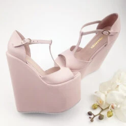 Light Pink Mary Jane High Heel Wedding Wedge Shoes