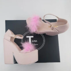 Bridal Powder Pink Fury High Heel Wedding Wedges -Tajna Shoes DSC 1082