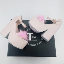 Bridal Powder Pink Fury High Heel Wedding Wedges -Tajna Shoes DSC 1088