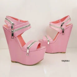 Baby Pink Patent Leather Heel Wedge Sandals 7 Baby Pink Patent Leather Heel Wedge Sandals -Tajna Shoes DSC 1208