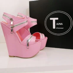 Baby Pink Patent Leather Heel Wedge Sandals 6 Baby Pink Patent Leather Heel Wedge Sandals -Tajna Shoes DSC 1211