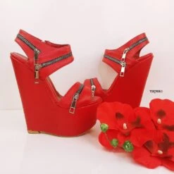 Red Zipper 17 Cm Heel Wedge Sandals 5 Red Zipper 17 Cm Heel Wedge Sandals -Tajna Shoes DSC 1219